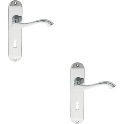  - 2X Pair Curved Handle On Chamfered Lock Backplate 180 X 40mm Polished Chrome
