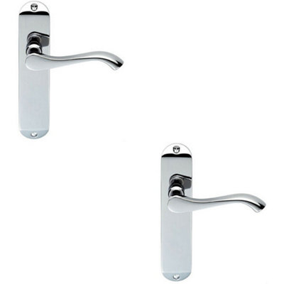 B&Q 2X Pair Curved Handle On Chamfered Latch Backplate 180 X 40Mm Polished Chrome