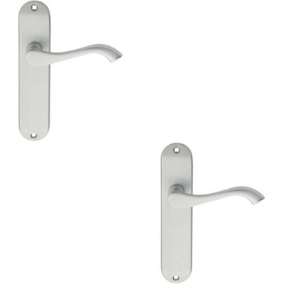  - 2X Pair Curved Handle On Chamfered Latch Backplate 180 X 40mm Satin Chrome