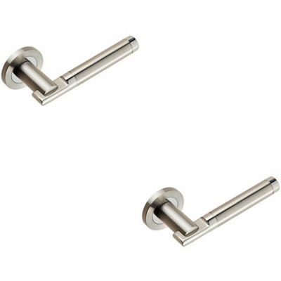 2X Pair Round Bar Handle On 52mm Round Rose Concealed Fix Polished Satin Steel from B&Q