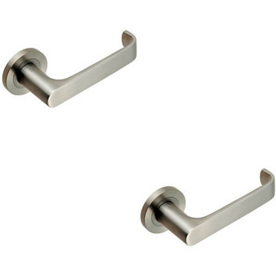 - 2X Pair Straight Bold Faced Safety Handle Concealed Fix Round Rose Satin Steel