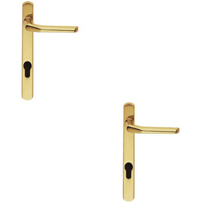 2X Straight Lever Door Handle On Lock Backplate Polished Brass 208mm X 25mm from B&Q