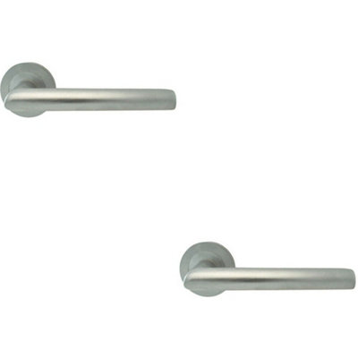2X Pair Straight Mitred Bar Handle On Round Rose Concealed Fix Satin Chrome from B&Q