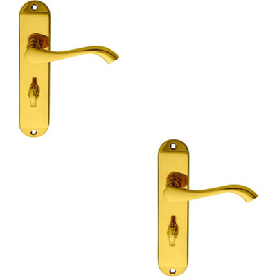 B&Q 2X Pair Curved Handle On Chamfered Bathroom Backplate 180 X 40Mm Polished Brass
