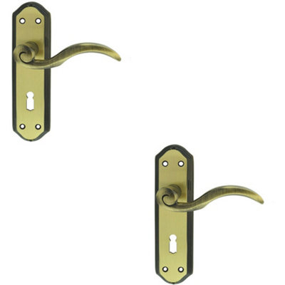 B&Q 2X Pair Spiral Sculpted Handle On Lock Backplate 180 X 48Mm Florentine Bronze