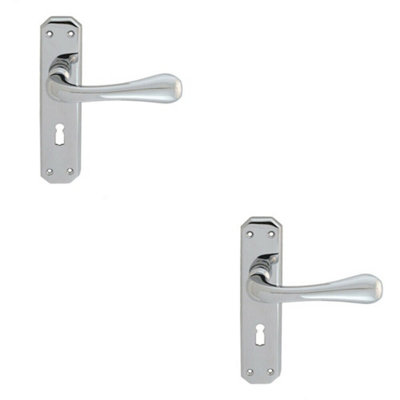  - 2X Pair Heavy Duty Handle On Angular Lock Backplate 180 X 40mm Polished Chrome