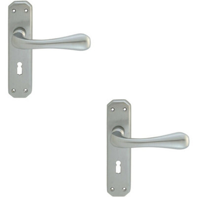  - 2X Pair Heavy Duty Handle On Angular Lock Backplate 180 X 40mm Satin Chrome