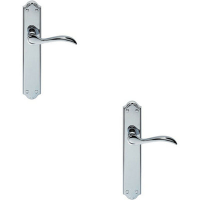 B&Q 2X Pair Curved Handle On Long Latch Backplate 245 X 45Mm Polished Chrome