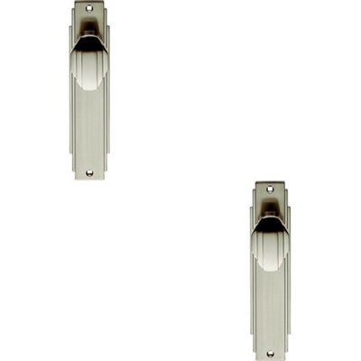 2X Pair Line Detailed Door Knob On Latch Backplate 205 X 45mm Satin Nickel from B&Q