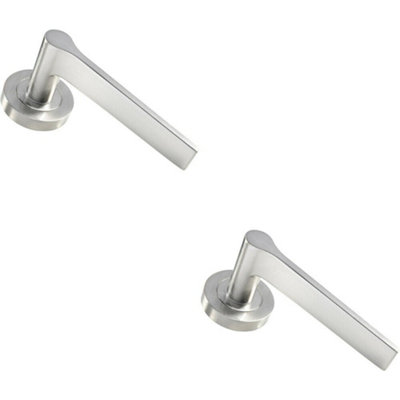 B&Q 2X Pair Straight Rounded Handle On Round Rose Concealed Fix Satin Nickel