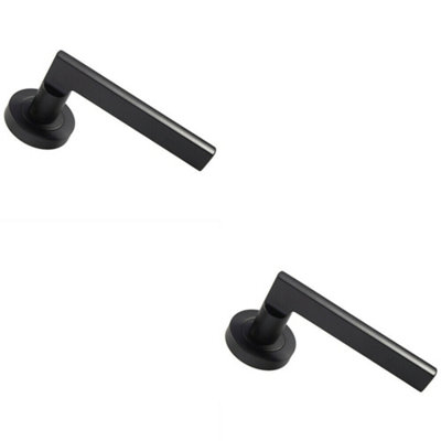  - 2X Pair Straight Plinth Mounted Handle On Round Rose Concealed Fix Matt Black