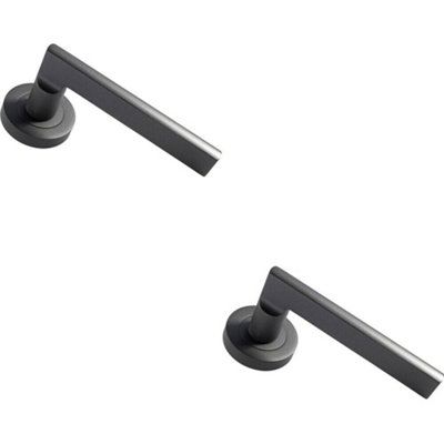  - 2X Pair Straight Plinth Mounted Handle On Round Rose Concealed Fix Matt Bronze
