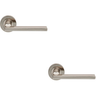 2X Pair Straight Plinth Mounted Handle On Round Rose Concealed Fix Satin Nickel from B&Q