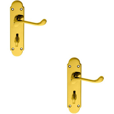 B&Q 2X Pair Victorian Upturned Lever On Bathroom Backplate 170 X 42Mm Brass
