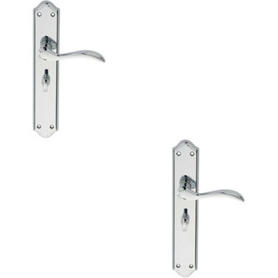  - 2X Pair Curved Handle On Long Bathroom Backplate 245 X 45mm Polished Chrome