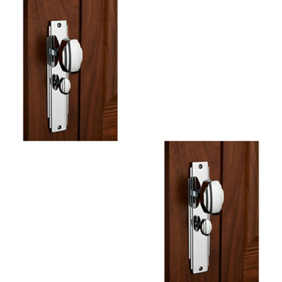  - 2X Pair Line Detailed Door Knob On Bathroom Backplate 205 X 45mm Polished Chrome