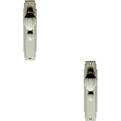  - 2X Pair Line Detailed Door Knob On Bathroom Backplate 205 X 45mm Satin Nickel