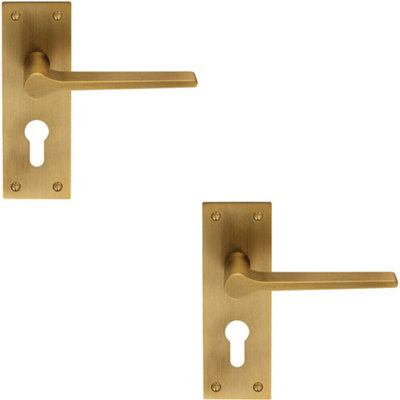  - 2X Pair Flat Straight Lever On Slim Euro Lock Backplate 150 X 50mm Antique Brass