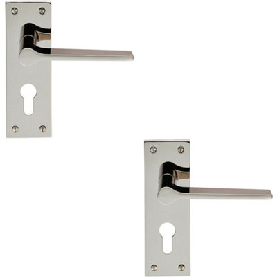 B&Q 2X Pair Flat Straight Lever On Slim Euro Lock Backplate 150 X 50Mm Nickel