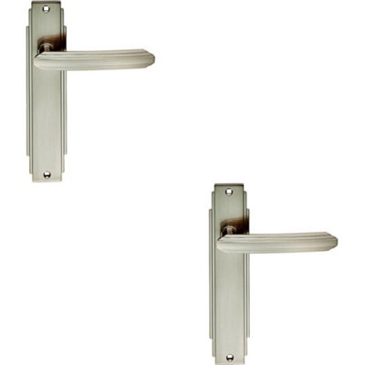 2X Pair Line Detailed Handle On Latch Backplate 205 X 45mm Satin Nickel from B&Q