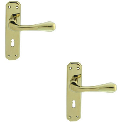  - 2X Pair Heavy Duty Handle On Angular Lock Backplate 180 X 40mm Stainless Brass