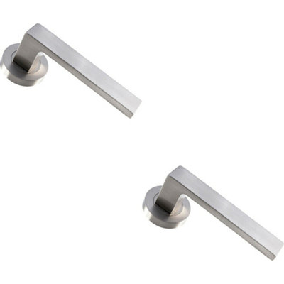  - 2X Pair Straight Square Handle On Round Rose Concealed Fix Satin Nickel