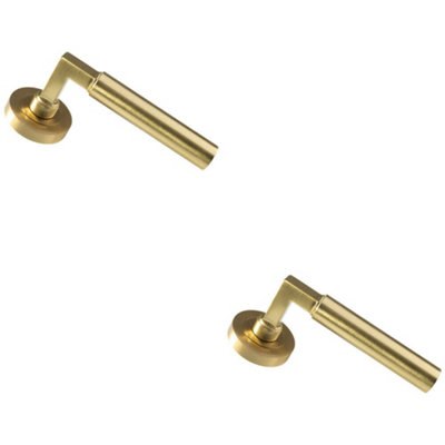 2X Pair Straight Round Bar Handle On Round Rose Concealed Fix Satin Brass from B&Q
