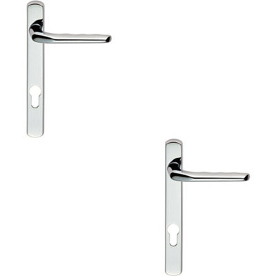 2X Straight Lever Door Handle On Lock Backplate Polished Chrome 208mm X 26mm from B&Q