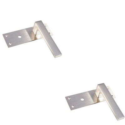 B&Q 2X Pair Straight Square Handle On Bathroom Backplate 150 X 50Mm Satin Nickel