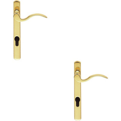 2X Scroll Lever Door Handle On Lock Backplate Polished Brass 208mm X 25mm from B&Q