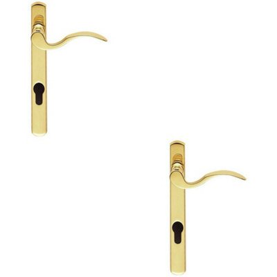 2X Scroll Lever Door Handle On Lock Backplate Polished Brass 208mm X 25mm from B&Q