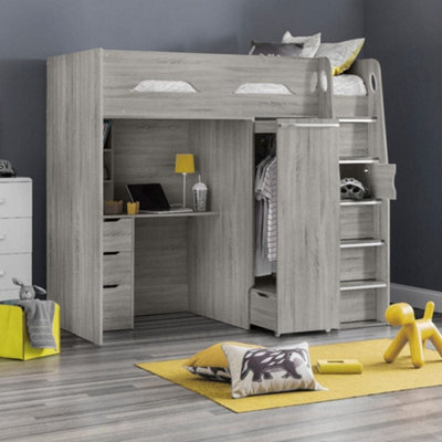 Pegasus Grey Oak Wooden High Sleeper Frame3Ft Single from B&Q