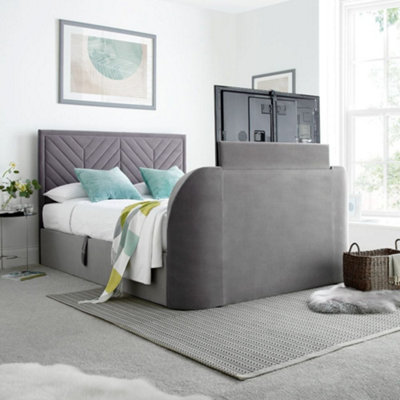 Sherlock Light Grey Velvet Ottoman Electric Media Tv Bed Frame4Ft6 Double from B&Q