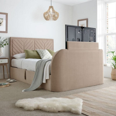 Sherlock Warm Stone Velvet Ottoman Electric Media Tv Bed Frame5Ft King Size from B&Q
