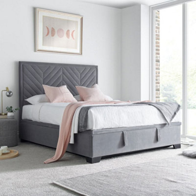 Watson Grey Velvet Ottoman Bed Frame4Ft6 Double from B&Q