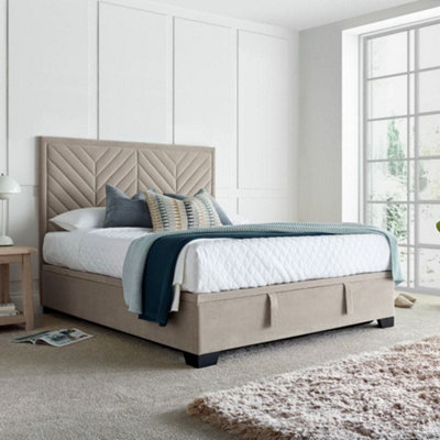 Watson Warm Stone Velvet Ottoman Bed Frame5Ft King Size from B&Q