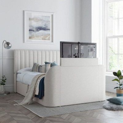 Luther Natural Winged Fabric Ottoman Electric Media Tv Bed Frame4Ft6 Double from B&Q