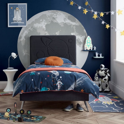 Space Dark Grey Velvet Kids Bed3Ft Single from B&Q