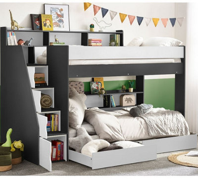 Tuscan Grey And White Wooden Staircase Bunk Bed3Ft Single from B&Q