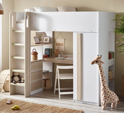 Ocean Pale Wood And White Wooden High Sleeper3Ft Single from B&Q