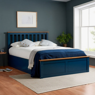  - Phoenix Navy Blue Wooden Ottoman Storage Bed Frame3Ft Single