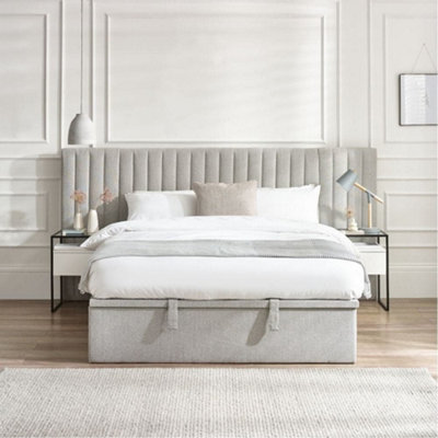 Paige Stone Grey Fabric Ottoman Storage Hotel Bed Frame5Ft King Size from B&Q