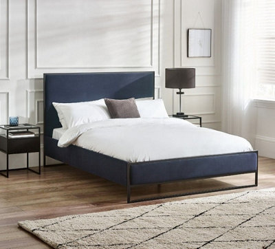  - Cooper Navy Blue Velvet And Black Metal Bed Frame5Ft King Size