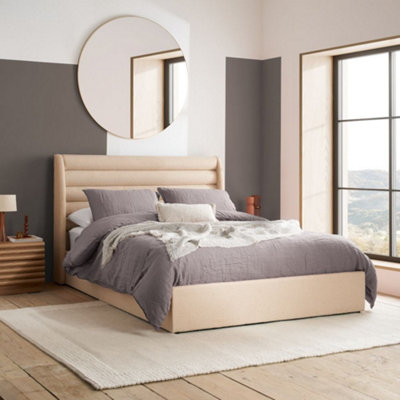 Colton Warm Beige Boucle Fabric Winged Ottoman Storage Bed5Ft King Size from B&Q