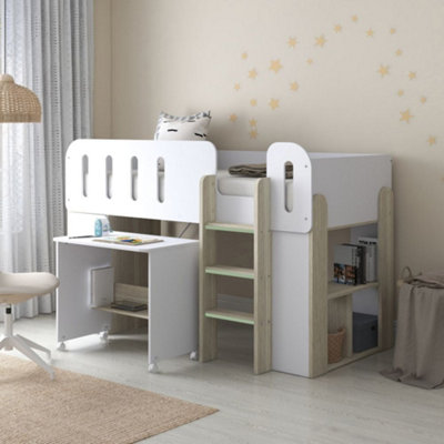 B&Q Amelia And Pale Wood Mid Sleeper Bed - 3Ft Single White