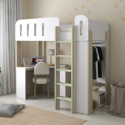 Eleanor White And Pale Wood High Sleeper3Ft Single from B&Q