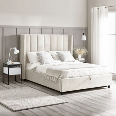 Taylor Off-White Fabric Winged Ottoman Storage Bed Frame6Ft Super King Size from B&Q