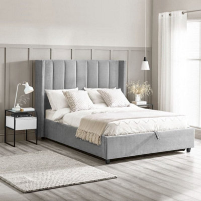 Taylor Grey Fabric Winged Ottoman Storage Bed Frame5Ft King Size from B&Q