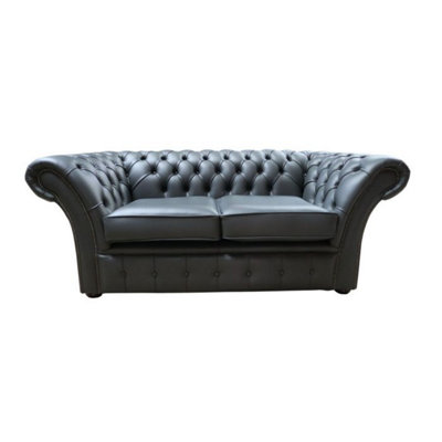 Chesterfield 2 Seater Shelly Steel Grey Leather Sofa Settee In Balmoral Style from B&Q