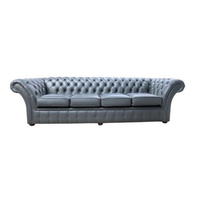 Chesterfield 4 Seater Shelly Steel Grey Leather Sofa Settee In Balmoral Style from B&Q